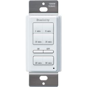 Countdown Timer Switch, Etoolcity Bathroor Fan Timer with 130 Min Presets, Neutral Wire Required, 1800W, Automatic Shut-Off for Bathroom Exhaust Fan, White