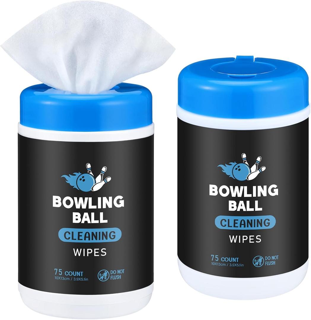 2 Bottles Bowling Ball Cleaner Wipes Each 75 Count Wipe Off Ball Accessories Cleaning Cloth for Oil, Dirt, Grime, Scuff Resealable Pouch Quick Convenient Hygienic Cleaning