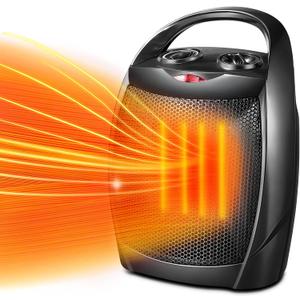 Kismile Small Electric Space Heater Ceramic Space Heater,Portable Heater Fan for Office with Adjustable Thermostat and Overheat Protection ETL Listed for Kitchen, 750W/1500W(Black)