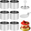 6 Pack Cake Ring Molds with 1 Pusher 1 Lifter, 3 Inch Seamless Mini Cheese Cake Cutter Ring Set, Stainless Steel Mini Food Mold for Mousse, Food Plating, Cookies, Baking (Round)