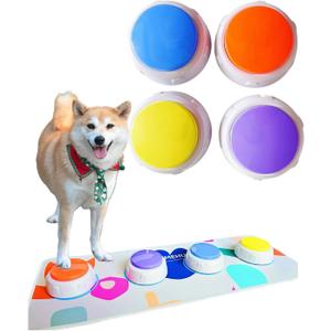 Push Button Set 4 Color Recordable Voice Buttons with NonSlip Training Mat, Voice Recording Buttons and Interactive Communication Buttons for Dogs, Cats, Puppies & Small Pets