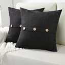 FUTEI Black Linen Decorative Throw Pillow Covers 16x16 Inch Set of 2, Square Cushion Case with Vintage Button/Zipper,Modern Farmhouse Home Decor for Couch,Bed (16" x 16" (Pack of 2))