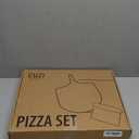 Cuzi Gourmet 3-Piece Pizza Stone Set - 15x12" Thermal Shock Resistant Cordierite Pizza Stone, 15x12" Natural Wood Pizza Peel & Pizza Cutter - Pizza Stone for Grill and Oven (Medium)