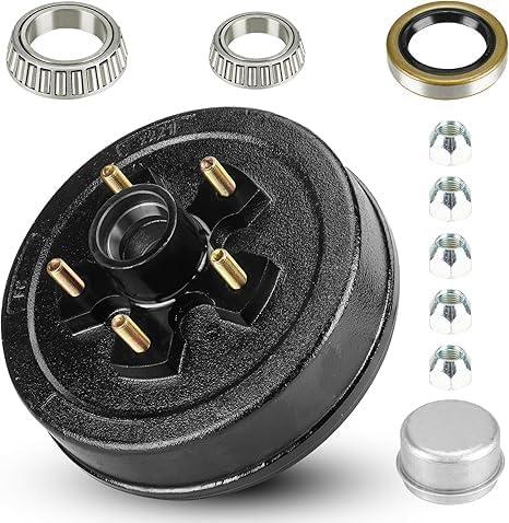 Trailer Brake Drum Kit, 5-Hole on 5" Bolt Circle Brake Drum for 3500 lb Axles, Replacement of 10" x 2-1/4" Brake Hub Drum Assembly for Rvs, Trailer and Semi Truck