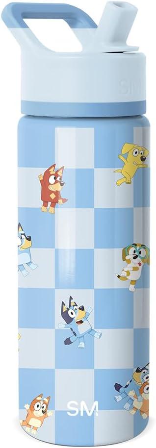 Simple Modern Bluey Kids Water Bottle with Straw Lid | 18oz Insulated Stainless Steel Kids Tumbler & Spill Proof Toddler Cup for School, Girls, Boys | Summit | Bluey Checkmate