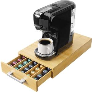 Navaris Bamboo Coffee Capsule Storage - Coffee Pods and Tea Holder Tray - Space-Saving Under Coffee Maker Coffee Machine Pod Organizer - Coffee Pod Drawer with Separators