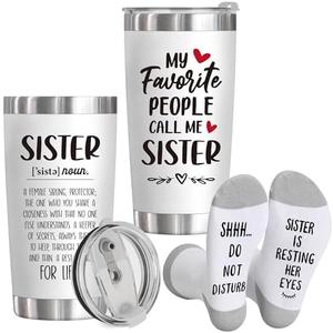 Sister Gifts for Mothers Day, Birthday, Best Big Little Soul Sister Ever Gifts for Women Best Friend, Funny Socks + 20 Oz Insulated Tumbler Cup