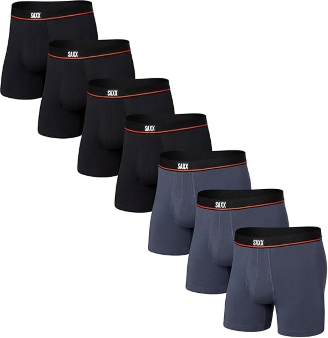 SAXX Underwear Co. Men's Underwear With Pouch Non-Stop Stretch Cotton Boxer Brief Fly 7Pack (Medium, Deep Navy/Black)
