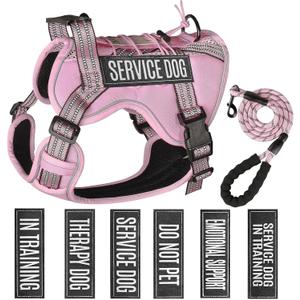 Service Dog Tactical Vest Harness and Leash Set Medium Sized Dog Emotional Support- Tactical Dog Harness Training Collar with Name (Pink, M)