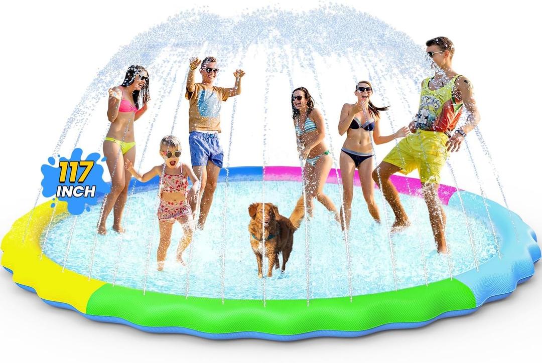 VISTOP Non-Slip Splash Pad for Kids and Dog, Thicken Sprinkler Pool Summer Outdoor Water Toys - Fun Backyard Fountain Play Mat for Baby Girls Boys Children or Pet Dog (117 Inch, Red&Yellow&Green&Blue) VISTOP Non-Slip Splash Pad for Kids and Dog, Thicken Sprinkler Pool Summer Outdoor Water Toys - Fun Backyard Fountain Play Mat for Baby Girls Boys Children or Pet Dog (117 Inch, Red&Yellow&Green&Blue)
