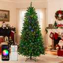 7.5ft Smart Prelit Christmas Tree with 407 LED Lights, 16M Color Changing, APP & RemoteControl, Group Control, Music Sync, Timer, Prelit RGB Artificial Christmas Tree with Metal Base