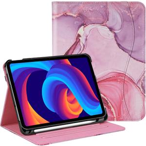 Protective Case for iPad (A16) 11th Generation 11 Inch (2025) & iPad 10th Generation 10.9 Inch (2022), Multi-Angle Viewing Stand Cover with Pen Holder & Pocket for iPad 11 inch,Marble Pink