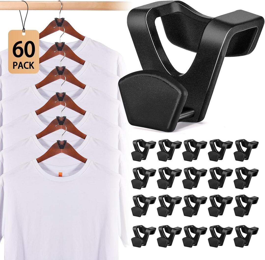 HOUSE DAY Space Saving Hanger Hooks 60 Pack, Black Clothes Hanger Connector Hooks, Heavy Duty Hanger Hooks Space Saver, Premium College Dorm Room Essentials, Good Closet Organizers and Storage (60 Pack, Black)