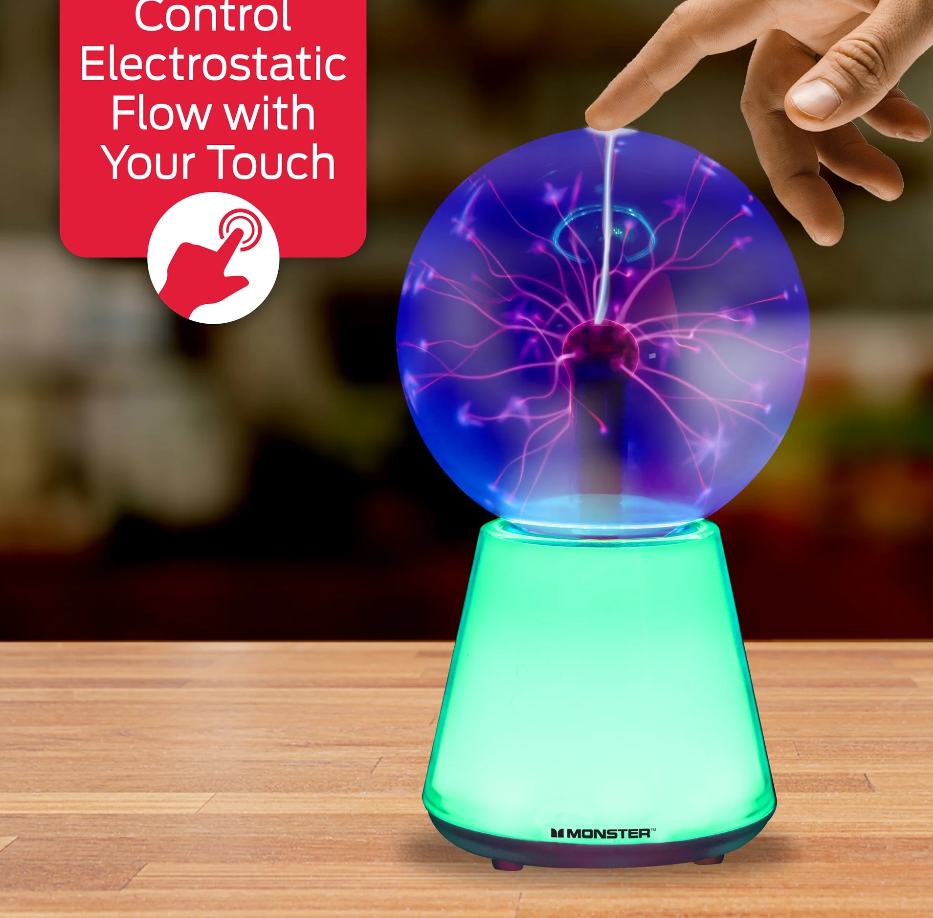 Monster 5" Plasma Sphere, Touch-Controlled, LED Color-Changing Base, 8.75", for Desk & Bedroom