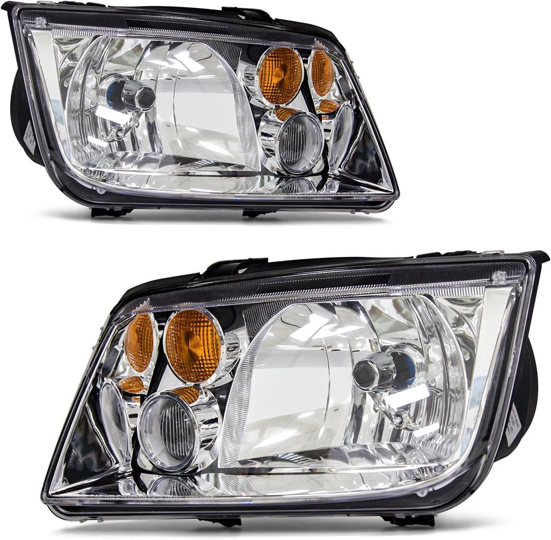 Headlight Assembly Pair for 1999-2005 Volkswagen Jetta MK4 Clear Lens Chrome Housing Amber Reflector Left Right W/O Bulbs