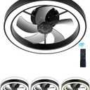 Flush Mount Ceiling Fan with Lights and Remote 20", Quiet Reversible DC Motor, 6-Speed Timer, Stepless Dimming with Memory for Home Office, Bedroom, Dining Room, Black
