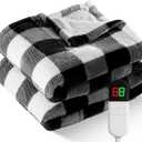 Electric Heated Sherpa Buffalo Plaid Christmas Throw Blanket with 8 Heating Levels & 8 Hours Auto Off, Fast Heating Warm Plush Washable Blanket with Over-Heat Protection, ETL Certification, Black (Throw-50" x 60")