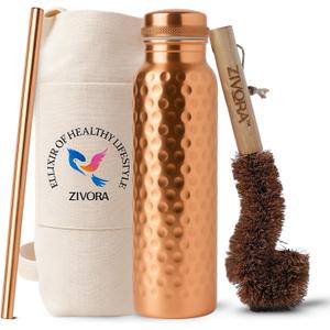 Pure Copper Water Bottle for Drinking, Lab Tested, 100% Pure Tumbler, Hammered Ayurvedic Copper Bottle 34Oz