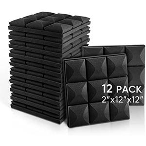 Fstop Labs Acoustic Foam Panels, 12 Pack Black 2'' X 12" X 12" Mushroom Studio Wedge Tiles, Sound Panels Sound Proof Foam Panels Sound Proofing Padding For Wall