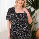 Amrto Plus Size Tops for Women Chiffon Blouses Square Neck Short Sleeve Fall Summer Business Casual Trendy (Black, XXL)