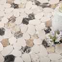 Diflart Natural Pebble Tile for Shower Floor, Brown and Beige Oval, 4 Sheets, Sliced Pebble Mosaic Backsplash for Kitchen Bathroom Floor and Wall Tile (11.7X11.7 Inch)