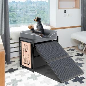 Pet Sofa for Dogs and Cats to Stay Close While You Work or Game with Ramp and Storage Drawers, Bedside Lounge or Dog Window Perch, Sturdy Design, Ideal for Small Pets