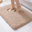ILANGO Beige Bathroom Rugs 32" 20" Non Slip & Super Absorbent Extra Thick Soft, Washable Bath Mat for Floor, Microfiber Plush Shaggy Bath Rug with Rubber for Bathtub Shower Room Sink