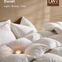DWR Goose Feather Down Fiber Comforter Queen Size, Fluffy White Duvet Insert, Buttery-Soft and Breathable, Marshmallow-Like Loft, All Season Hotel Luxury Bedding, 8 Corner Tabs, 90" x 90"