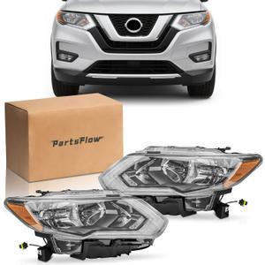 PartsFlow 2PCS Halogen Headlight Assembly Left And Right Side Headlamp For 2017 2018 2019 Nissan Rogue NI2502254 NI2503254