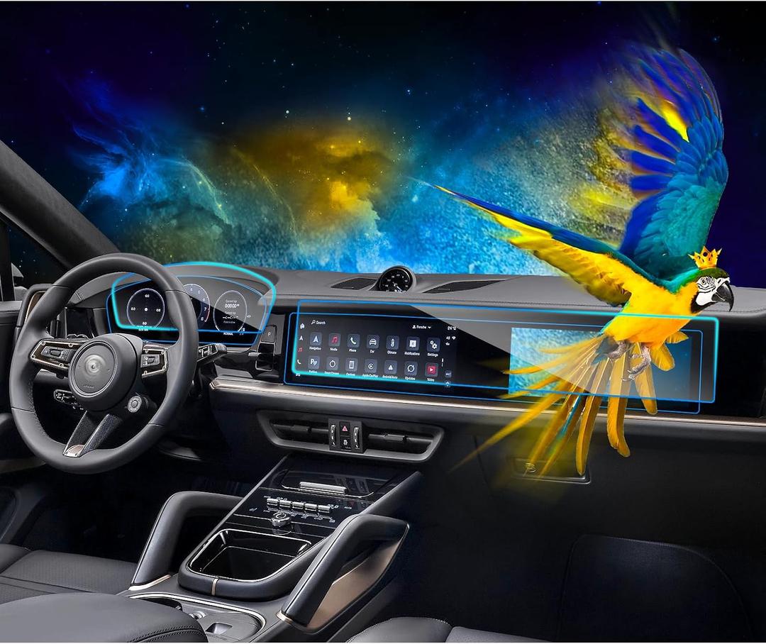 2025 Por*sche Cayenne Tempered Glass Screen Protector is One Single Piece for 2024 2025 Por*sche Cayenne Accessories Coupe 12.3Inch Dashborad & 10.9Inch Navigation 2025 Cayenne Touchscreen Protection Film 2pcs