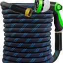 Junredy Garden Hose 75 FT, NON-EXPANDABLE Heavy-Duty Flexible & Lightweight Water Hose with 10-Function Nozzle, No-Kink, Leak-Proof Super Fabric, Solid Fittings for Lawn, Car, Outdoor (Black Blue)