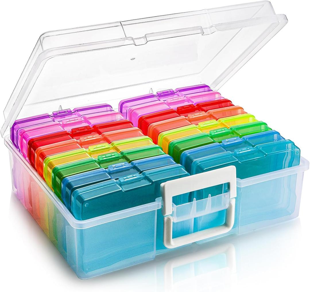Goaste 4" x 6" Photo Cases and Clear Craft Keeper, 16 Inner Cases Plastic Storage Container Box, Extra Large Transparent Picture Organizer Boxes for Art Supplies, Stickers, Stamps, Seeds, Scrapbooking
