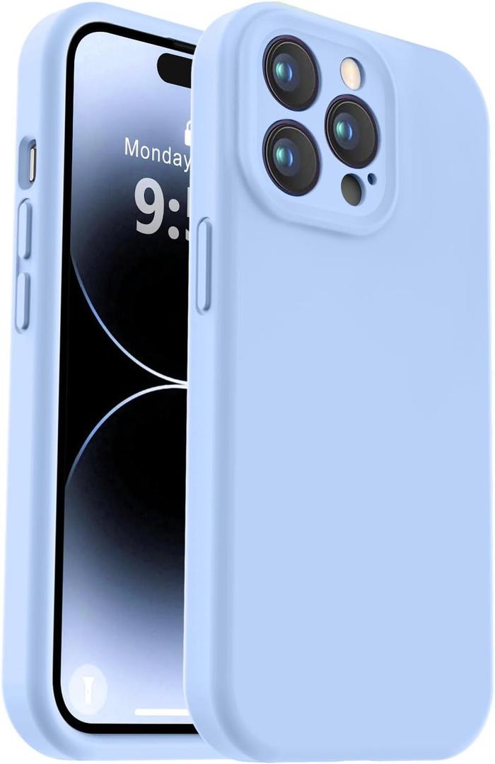 Vooii Compatible with iPhone 14 Pro Max Case, Liquid Silicone Upgrade [Camera Protection] [Soft Anti-Scratch Microfiber Lining] Shockproof Phone Case for iPhone 14 Pro Max 6.7 inch - Light Blue
