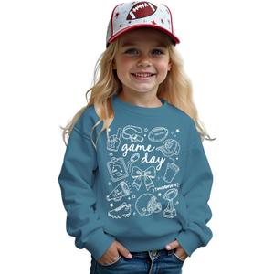 Toddler Girl Boy Game Day Football Sweatshirt Football Doodles Pullover Long Sleeve Shirt Kids Rugby Sport Fans Outfit (5-6 Years, Blue)
