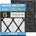 2-pack 20x25x1 Air Filter MERV 13 Activated Carbon, Heavy Duty 3 Layer Furnace Filters Pollen, Dust, Pet Dander, Smoke, Odors - HVAC Air Filter