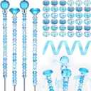 119 Pcs Garden Stake DIY Fairy Wand Plant Stake with Blue Large Hole Beads Crystal Diamond Stopper Top 4 Stainless Steel Threaded Rod Beaded Garden Stakes for Outdoor Indoor Yard Patio Decorations