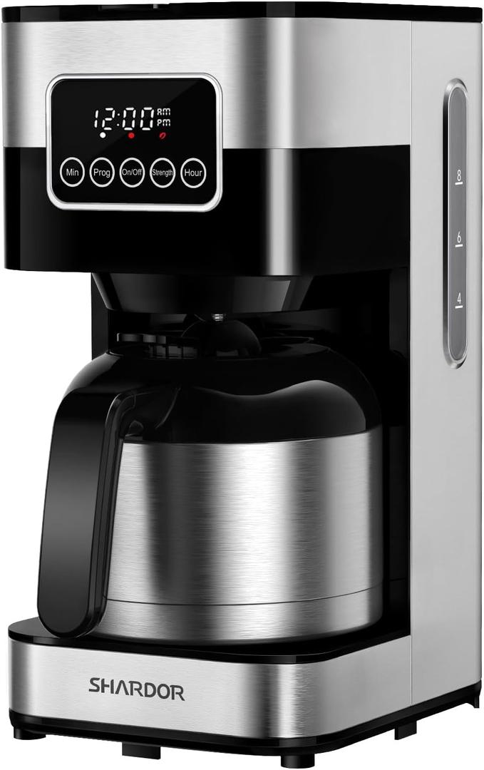 SHARDOR Programmable Coffee Maker with Thermal Carafe, Drip Coffee Machine with Timer, 8-Cup Coffee Pot with Pause & Serve, Regular & Strong Brew, Auto Shut Off, Touch-Screen, Black & Stainless Steel SHARDOR Programmable Coffee Maker with Thermal Carafe, Drip Coffee Machine with Timer, 8-Cup Coffee Pot with Pause & Serve, Regular & Strong Brew, Auto Shut Off, Touch-Screen, Black & Stainless Steel