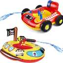 2 Pack Inflatable Kids Pool Float with Water Gun, Firetruck and Pirate Ship Pool Floats for Toddler, Toddler Pool Float for Girls with Squirt Gun