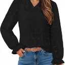 IWD Womens Tops Dressy Casual Ruffle Long Sleeve Shirts Loose Fit Fall Blouses Work Teacher Outfits (Black, Small)