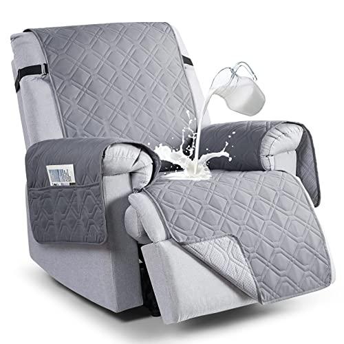 VANSOFY 100% Waterproof Recliner Chair Covers, Recliner Cover Non-Slip Dog Chair Cover Furniture Protector Washable Slipcover with Pocket, Elastic Straps for Pets, Dogs(Light Gray, 28")