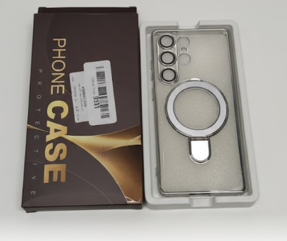 Compatible with Samsung Galaxy S25 Ultra Case with Magnetic Ring Stand [Compatible with Mag-Safe] [Full Camera Lens Protector] Plating Clear Phone Case for S25 Ultra 6.9", Silver