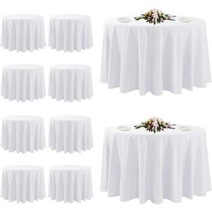 10 Pack White Round Tablecloths, 120 Inch Stain Resistant and Wrinkle Polyester Fabric Washable Table Clothes Cover for Kitchen Dining, Wedding, Reception Banquet, Birthday Party, Buffet Restaurant