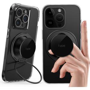 2 x Typecase Phone Grip: Rotatable Ultra Thin Cell Phone Ring Holder for Magnetic Car Mount, Adjustable Finger Ring Kickstand Compatible with Cellphones Magnetic Tablets Accessories - Black