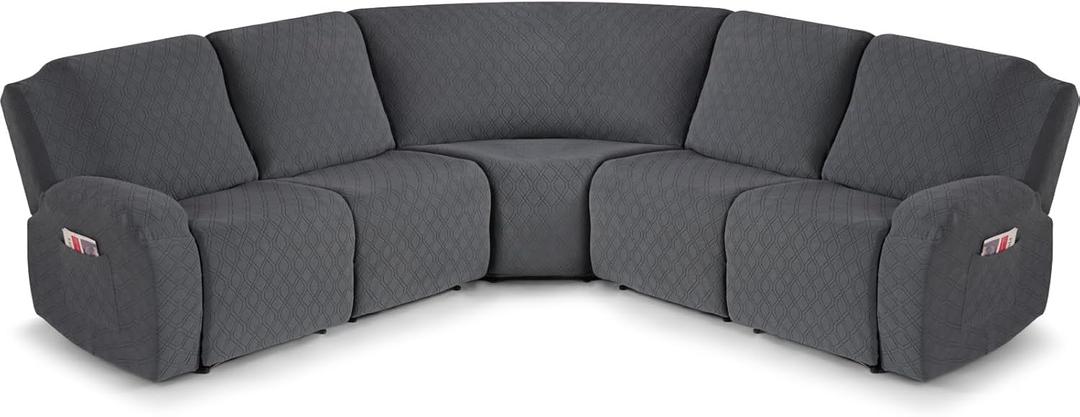 VANSOFY Extra Large Reclining Sectional Couch Covers, Washable 5-Piece Sofa Covers for L Shape Sectional Sofa Corner Seater, Thick, Soft Sofa Slipcovers (5 Seat Recliner Cover, Dark Gray)