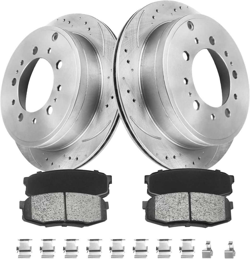 Rear Brake Kit, Brake Rotors and Ceramic Brake Pads Compatible with 2007-2021 Toyota Tundra, 2008-2022 Toyota Sequoia|Automotive Replacement Brake Kit|345mm(13.6in)|Rear Brake Rotors