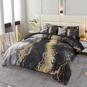 PERFEMET California King 6 Piece Bed in A Bag Black Watercolor Marble Printed Bedding Comforter with Sheets Colorful Stylish Retro Artwork Design Bedding Quilt Set(Black, Cal King)