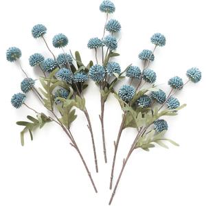 Floroom 5pcs Faux Silk Pompon Mum Artificial Flowers, Bulk Fake Mini Chrysanthemums with Stems for DIY Bouquet Centerpieces Wedding Fillers Slate Blue Arrangements Shower Decorations, Dusty Blue