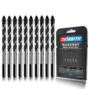 10-Piece 3/16" Masonry Drill Bits for Tile Glass Ceramic Wall Brick Stone Soft-Metal Wood, 1/4 Inch Concrete Drill Bits Cement Drill Bit Set, 3-Flat Shank, YG8 Carbide Tungsten Steel Alloy Tip 5mm