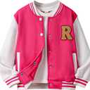 Girls Baseball Jacket kids Letterman Jackets Bomber Varsity Jacket for Girls Casual Outerwear 4-12 Years