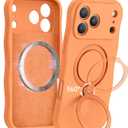 360 Spin Silicone Stand (Pro-Version) for iPhone 17 Pro Max Case: Cute Wavy [Full Camera Protection] (Fit for MagSafe) Shockproof Women Girl Phone Case for iPhone 17 Pro Max 6.9", Cosmic Orange